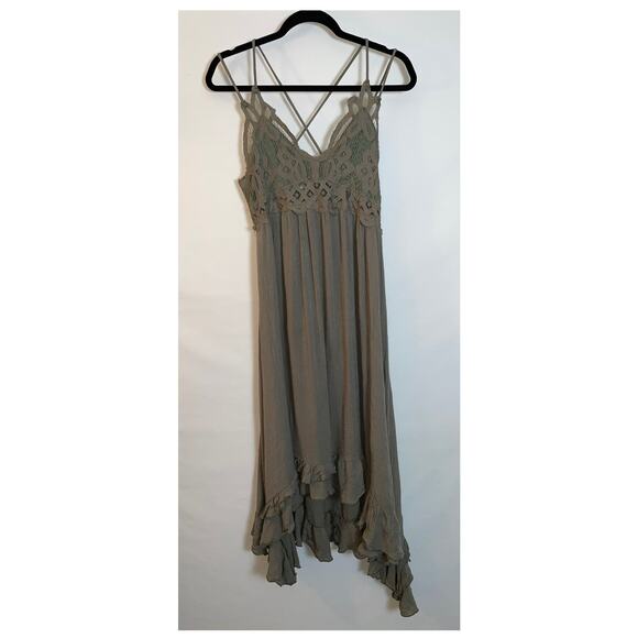 La‎ Meil Crochet Dress - Size L - Asymmetric Ruffle Hem, Double Cross Straps - Picture 1 of 9